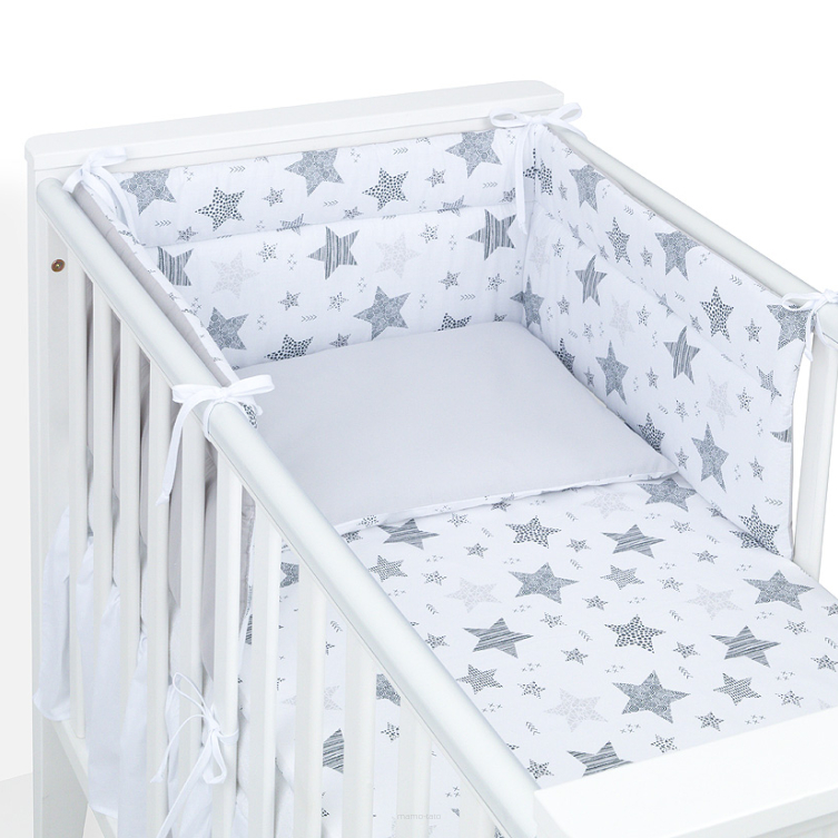 MAMO-TATO 3-el dwustronna pościel dla niemowląt 90x120 do łóżeczka 60x120 - Starmix szary / szary