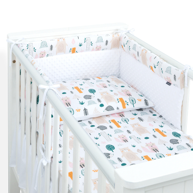 MAMO-TATO 3-el pościel dla niemowląt Minky 100x135 PREMIUM do łóżeczka 60x120 - Forest / biały