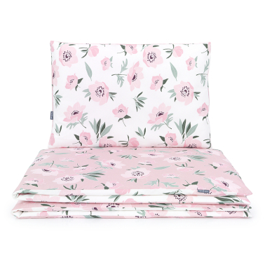 MAMO-TATO Bed linen set 140x200 - Premium - Kwiaty na ecru / kwiaty na różanym