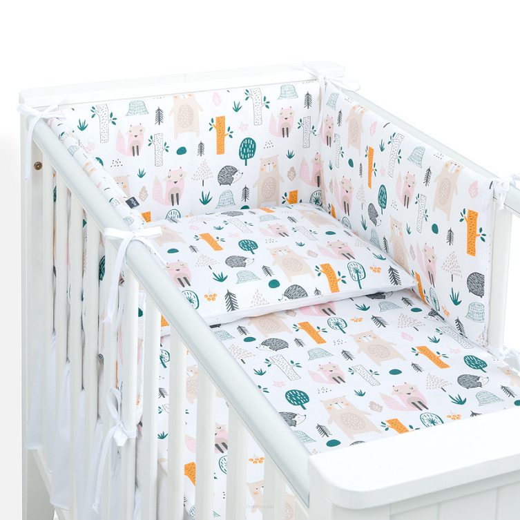 MAMO-TATO 3-el dwustronna pościel dla niemowląt 100x135 PREMIUM do łóżeczka 60x120 Forest / pieguski beż