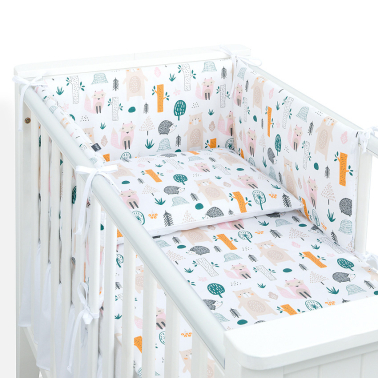 MAMO-TATO 3-el dwustronna pościel dla niemowląt 90x120 PREMIUM do łóżeczka 60x120 Forest / pieguski beż