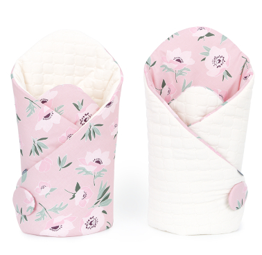 MAMO-TATO Rożek niemowlęcy dwustronny velvet PREMIUM - Kwiaty na różanym / ecru