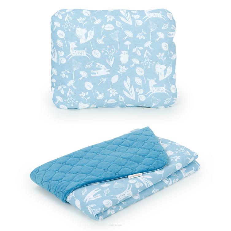 MAMO-TATO Baby blanket set 75x100 PREMIUM Velvet quilted + pillow Las jeansowy / jeans - with filling