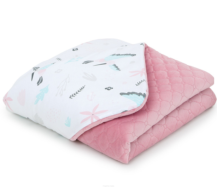 MAMO-TATO Blanket for children and babies 75x100 PREMIUM Velvet double-sided quilted - Koliberki / różany - with filling