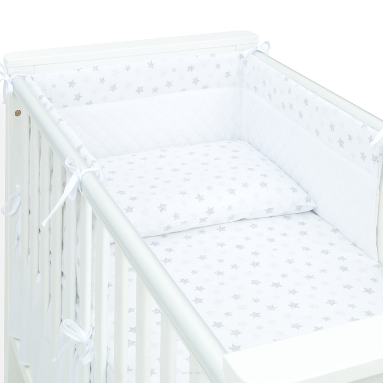 MAMO-TATO 3-el pościel dla niemowląt 100x135 do łóżeczka 60x120 Velvet PIK - Gwiazdki bąbelkowe szare / biały