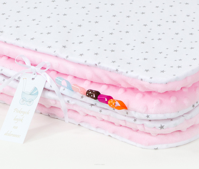 MAMO-TATO Minky Blanket 75X100 Set + Pillow Mini gwiazdki szare na bieli / jasny róż - with filling 