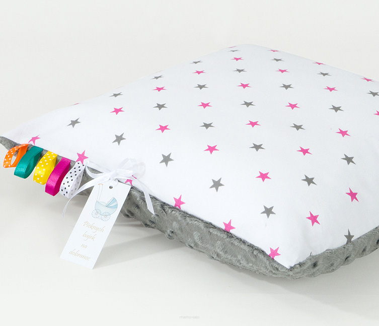MAMO-TATO Double-sided Minky pillow 40x40 Gwiazdki szare i różowe / szary