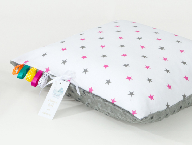 MAMO-TATO Double-sided Minky pillow 40x40 Gwiazdki szare i różowe / szary