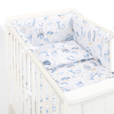 MAMO-TATO 3-el pościel dla niemowląt 100x135 do łóżeczka 60x120 - Ocean błękitny