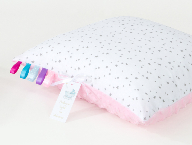 MAMO-TATO Double-sided Minky pillow 30x40 Mini gwiazdki szare na bieli / jasny róż