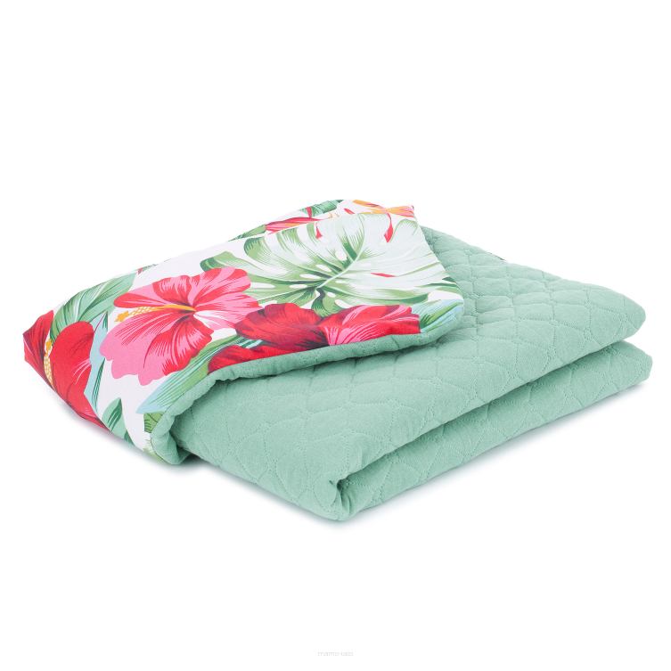 MAMO-TATO Blanket for children and babies 75x100 - MUSLIN PIK - Monstera / szałwia - with filling