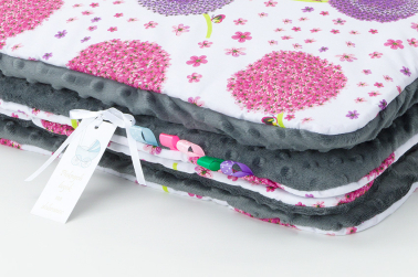 MAMO-TATO Minky blanket to the stroller + pillow Dmuchawce róż / szary - with filling