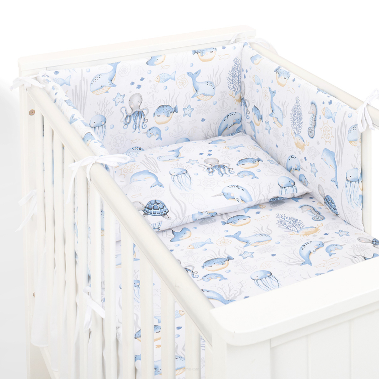 MAMO-TATO 3-el pościel dla niemowląt 90x120 do łóżeczka 60x120 - Ocean błękitny