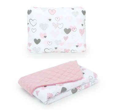 MAMO-TATO Baby blanket set 75x100 Velvet quilted + pillow Pastelowe serduszka / różany - without filling