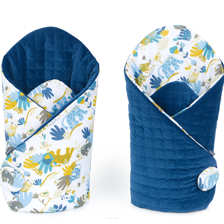 MAMO-TATO Rożek niemowlęcy dwustronny velvet PREMIUM - Sawanna niebieska / granatowy