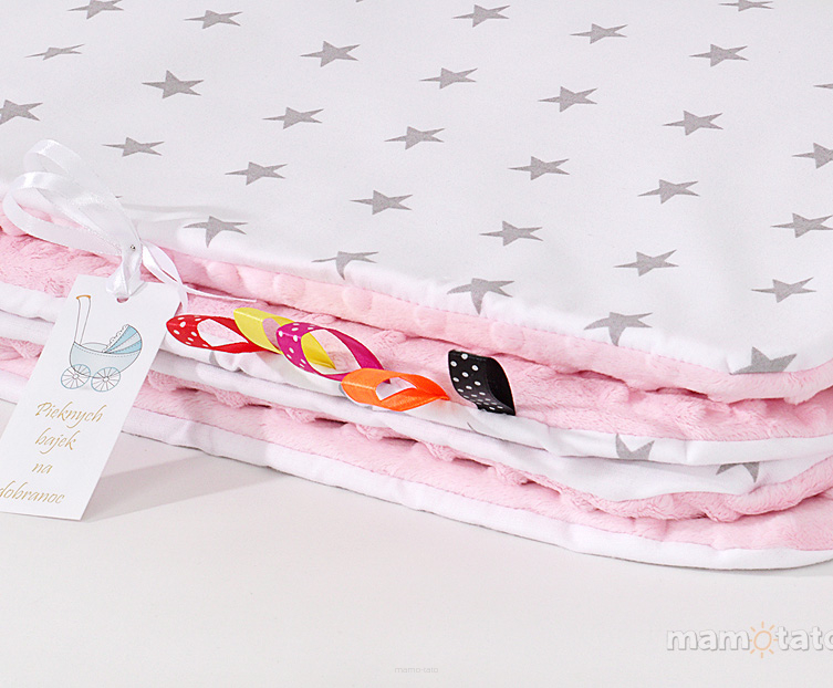MAMO-TATO Minky blanket to the stroller + pillow Gwiazdki szare na bieli / jasny róż - without filling