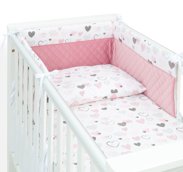 MAMO-TATO 3-el pościel dla niemowląt 90x120 do łóżeczka 60x120 Velvet PIK - Pastelowe serduszka / różany