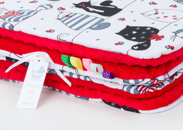 MAMO-TATO Minky blanket to the stroller + pillow Mruczki białe / czerwony - without filling