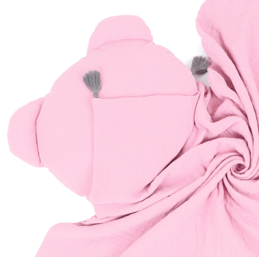 MAMO-TATO Muslin blanket + pillow BEAR Double Gauze for children and babies with tassels - Jasny róż