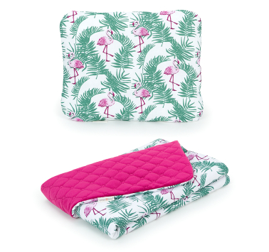 MAMO-TATO Stroller set, blanket for children 55x75 PREMIUM Velvet quilted + pillow - Flamingi / czereśnia - without filling