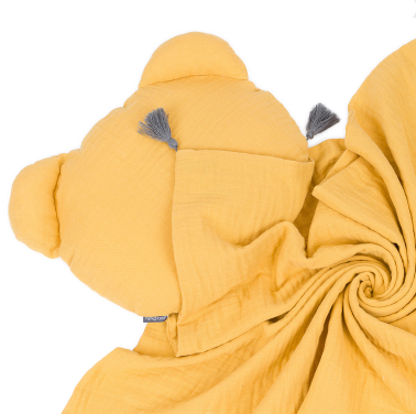 MAMO-TATO Muslin blanket + pillow BEAR Double Gauze for children and babies with tassels - Musztarda